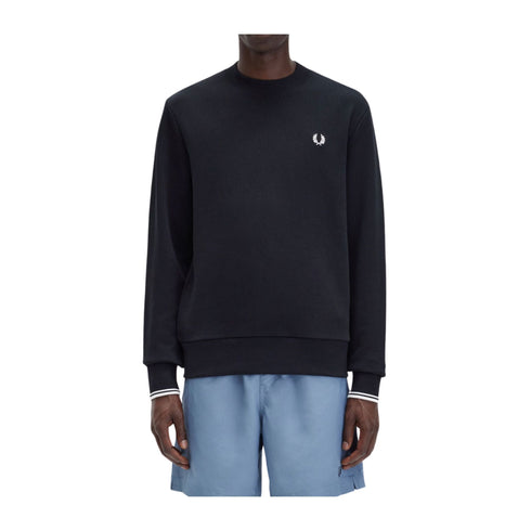 FRED PERRY Felpa girocollo Felpa Uomo polsini doppia riga Nero - Francavilla Moda