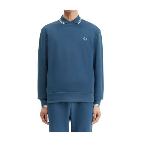 FRED PERRY Felpa girocollo Felpa Uomo polsini doppia riga Blu aperto P24-FRED PERRYM7535-V06-M - Francavilla Moda