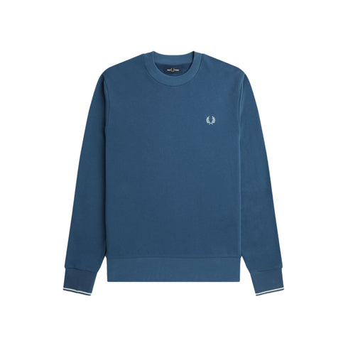 FRED PERRY Felpa girocollo Felpa Uomo polsini doppia riga Blu aperto P24-FRED PERRYM7535-V06-M - Francavilla Moda