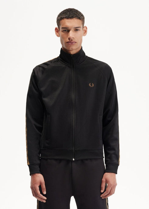 Fred Perry Felpa zip Felpa zip Uomo con fettuccia a contrasto Nero caramello - Francavilla Moda
