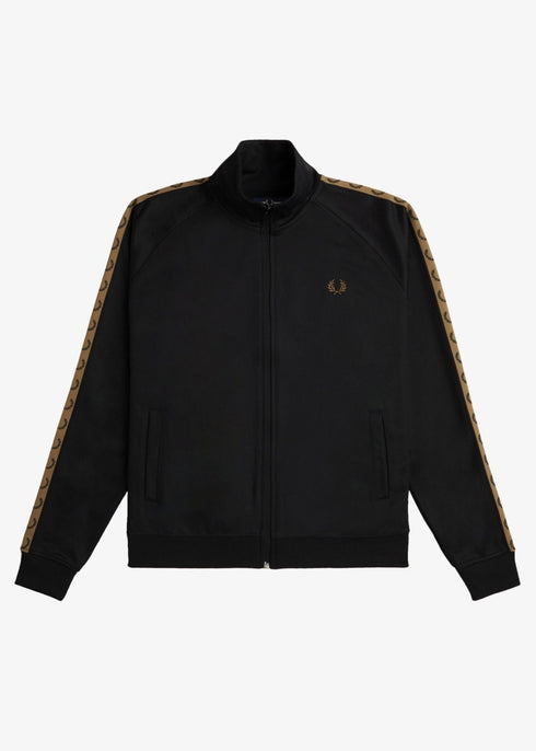 Fred Perry Felpa zip Felpa zip Uomo con fettuccia a contrasto Nero caramello - Francavilla Moda