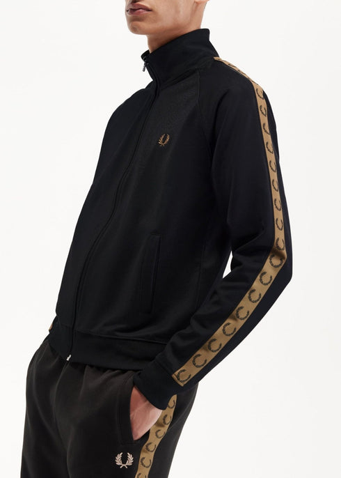 Fred Perry Felpa zip Felpa zip Uomo con fettuccia a contrasto Nero caramello - Francavilla Moda