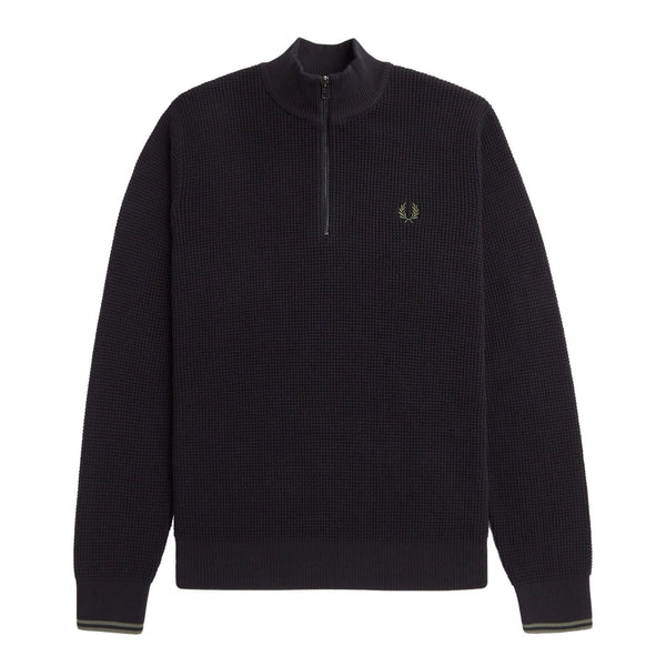 Fred Perry Cester zip Maglia Uomo a nido d'ape mezza zip Nero - Francavilla Moda