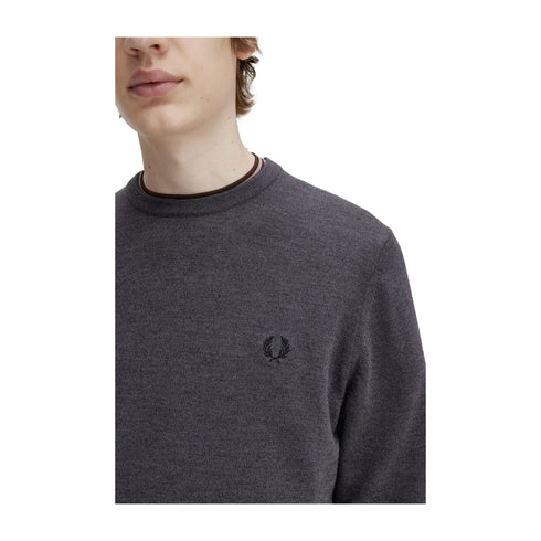 Fred Perry Pullover Maglia Uomo Classic Crew Neck Grigio scuro A24 - FRED PERRYK9601 - R85 - S - Francavilla Moda