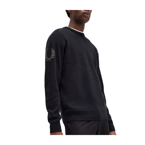 FRED PERRY Pullover Maglia Uomo logo sulla manica Nero verde - Francavilla Moda
