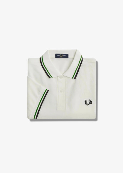 Fred Perry Polo Polo Uomo twin tipped in puro cotone Bianco verde P24-FRED PERRYM3600-S32-S - Francavilla Moda