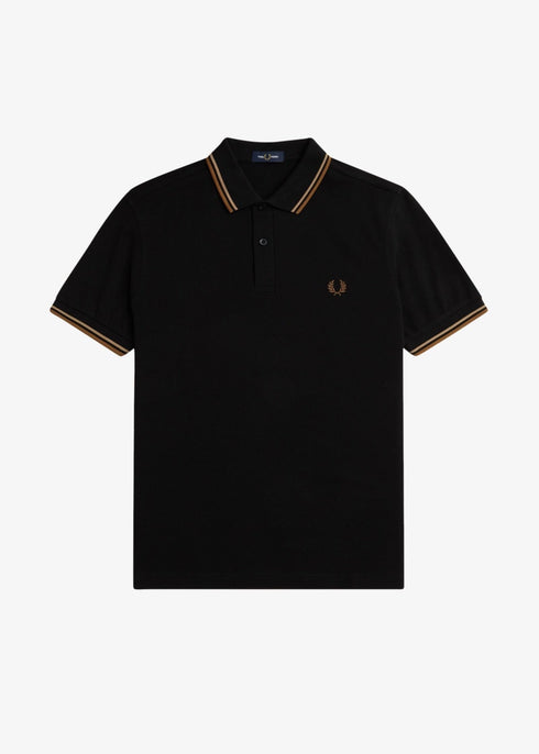 Fred Perry Polo Polo Uomo twin tipped in puro cotone Nero cammello P24-FRED PERRYM3600-U97-S - Francavilla Moda