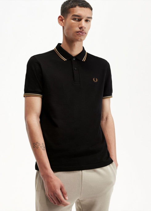 Fred Perry Polo Polo Uomo twin tipped in puro cotone Nero cammello P24-FRED PERRYM3600-U97-S - Francavilla Moda
