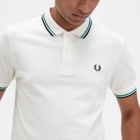 Fred Perry Polo Polo Uomo twin tipped in puro cotone Bianco verde P24-FRED PERRYM3600-S32-S - Francavilla Moda