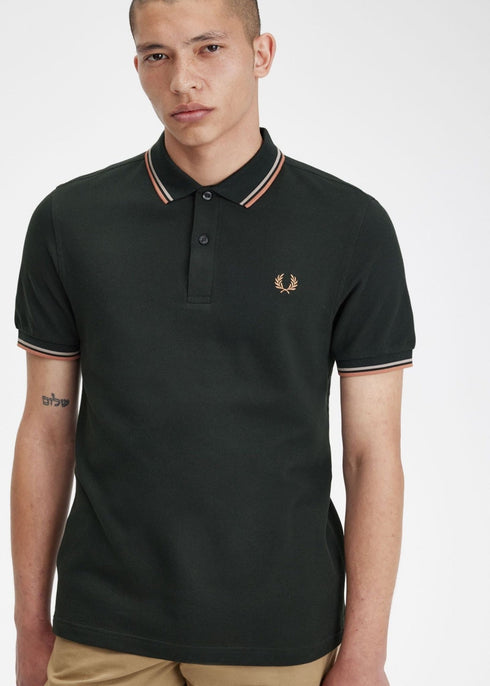 Fred Perry Polo Polo Uomo twin tipped in puro cotone Nero cammello P24-FRED PERRYM3600-U97-S - Francavilla Moda