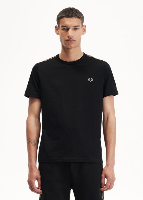 Fred Perry T-shirt T-shirt Uomo Ringer tape Nero beige P24-FRED PERRYM4613-U78-S - Francavilla Moda