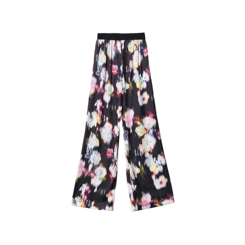 Gaelle Pantaloni Pantalone da Donna in raso stampato Nero multi - Francavilla Moda