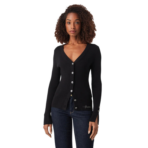Guess Cardigan Cardigan Donna a costine con logo strass XS - Francavilla Moda