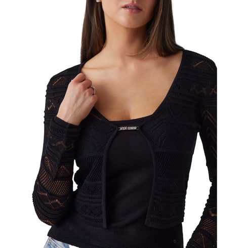 Guess Cardigan Cardigan Donna Traforato a V S P25 - GUESSW5GR15Z3E22 - JBLK - S - Francavilla Moda