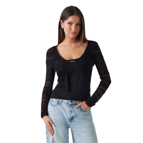 Guess Cardigan Cardigan Donna Traforato a V S P25 - GUESSW5GR15Z3E22 - JBLK - S - Francavilla Moda