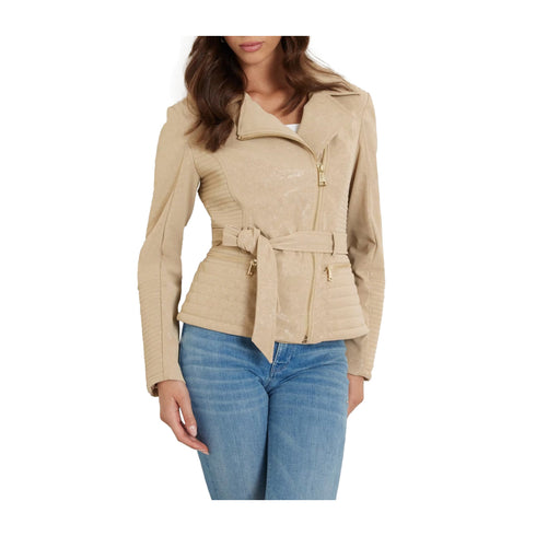 Guess Giacca leggera Giubbino Donna New Agnes con cinta Taupe - Francavilla Moda