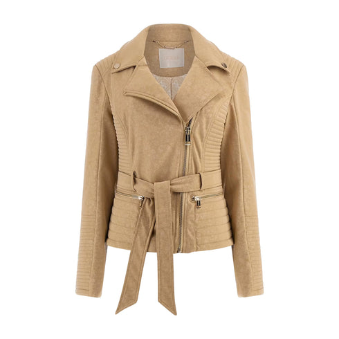 Guess Giacca leggera Giubbino Donna New Agnes con cinta Taupe - Francavilla Moda