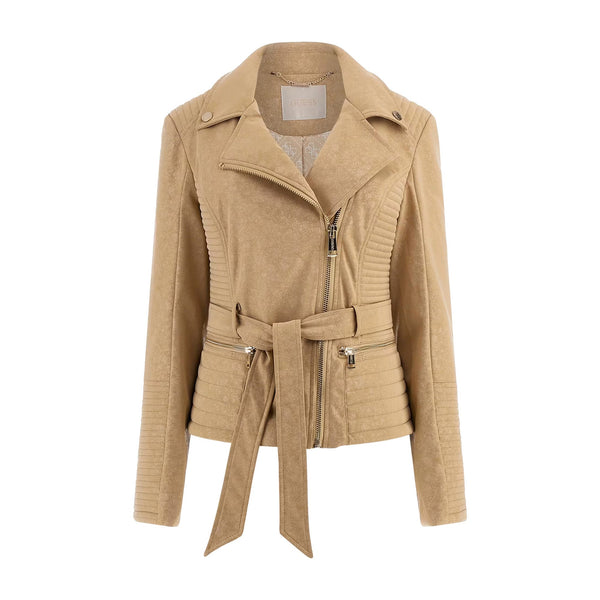 Guess Giacca leggera Giubbino Donna New Agnes con cinta Taupe - Francavilla Moda