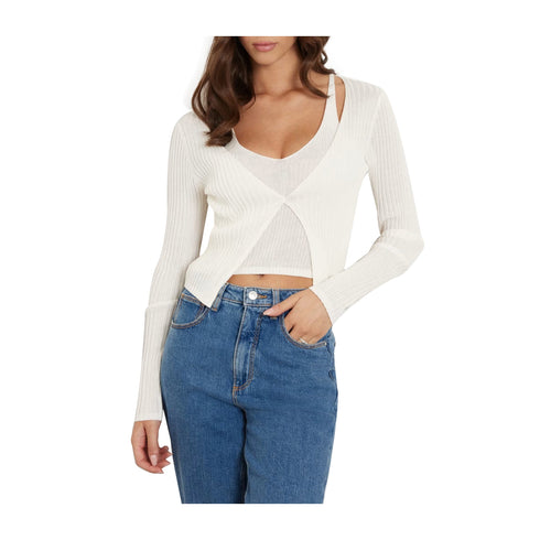 Guess Maglia Maglia Donna doppio strato a costine Bianco - Francavilla Moda
