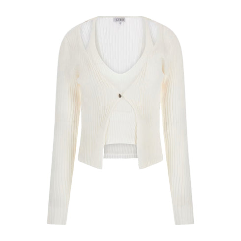 Guess Maglia Maglia Donna doppio strato a costine Bianco - Francavilla Moda