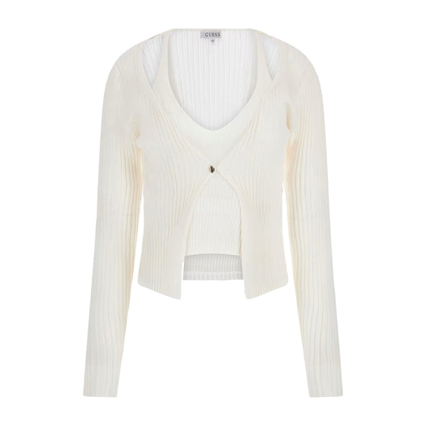 Guess Maglia Maglia Donna doppio strato a costine Bianco - Francavilla Moda