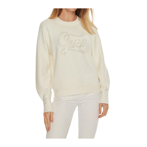 Guess Pullover Maglia Donna Laura con logo Panna - Francavilla Moda