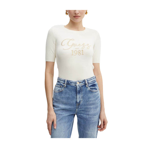 Guess Maglia Maglia Donna Paloma a maniche corte Panna - Francavilla Moda