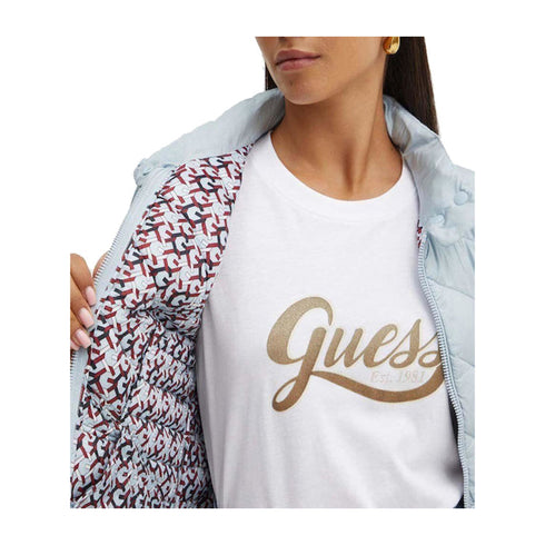 Guess Giacca imbottita Piumino Donna Juliane Puffer Celeste - Francavilla Moda