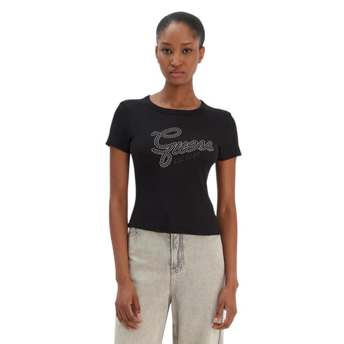 Guess T-shirt mm T-shirt donna con logo in strass XS P26-GUESSW6RI22KA0H1-JBLK-XS - Francavilla Moda