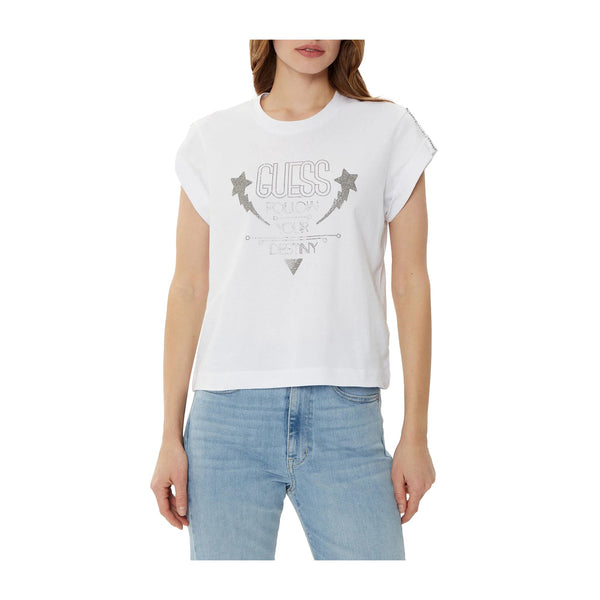 Guess T-shirt T-shirt Donna con scritta a strass Bianco - Francavilla Moda