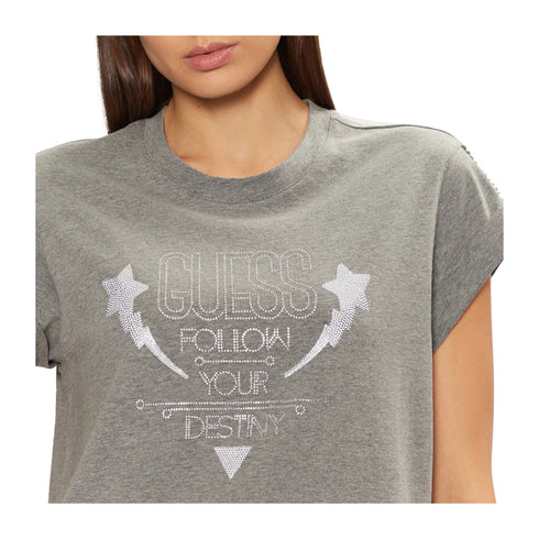 Guess T-shirt T-shirt Donna con scritta a strass Grigio chiaro P25 - GUESSW5RI06I3Z14 - MCH - XS - Francavilla Moda