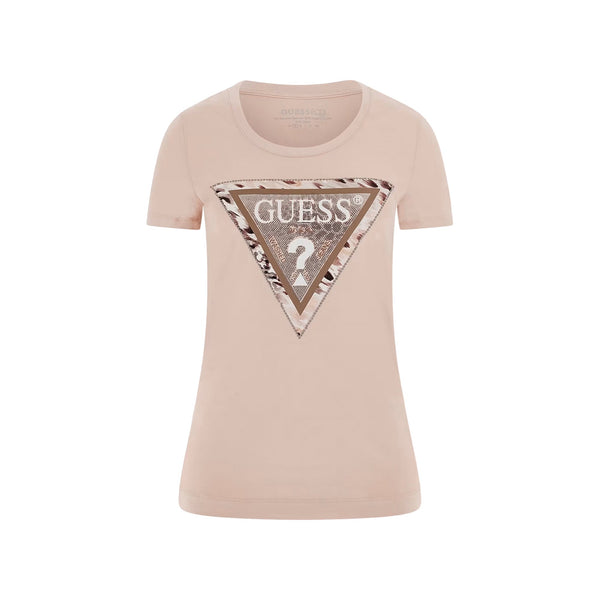 Guess T-shirt T-shirt Donna con triangolo animalier Rosa - Francavilla Moda
