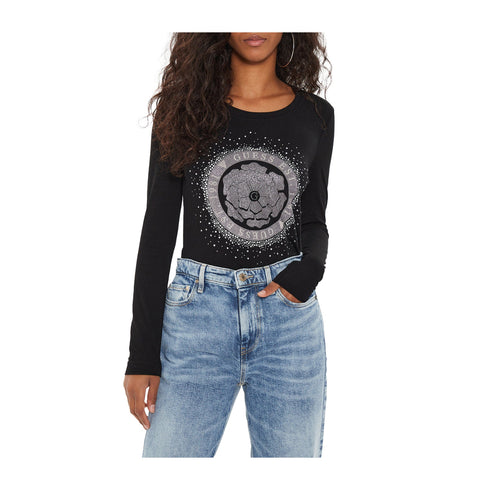 Guess T-shirt T-shirt Donna manica lunga con strass XS A24 - GUESSW4YI75J1314 - JBLK - XS - Francavilla Moda