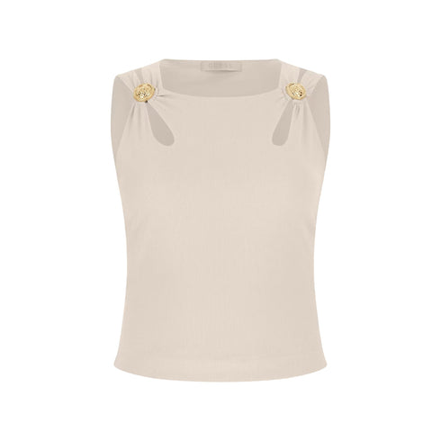 Guess Top Top Donna crop con cut - out Crema - Francavilla Moda