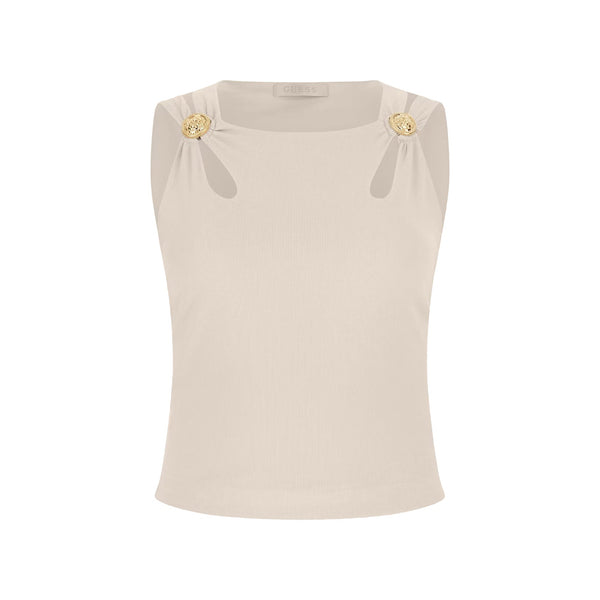 Guess Top Top Donna crop con cut - out Crema - Francavilla Moda