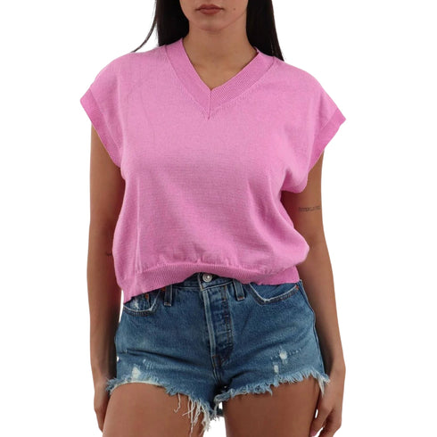 I AM Gilet Gilet Donna in maglia con scollo a V XS/S P26-I AM26236-ROSA-XS/S - Francavilla Moda