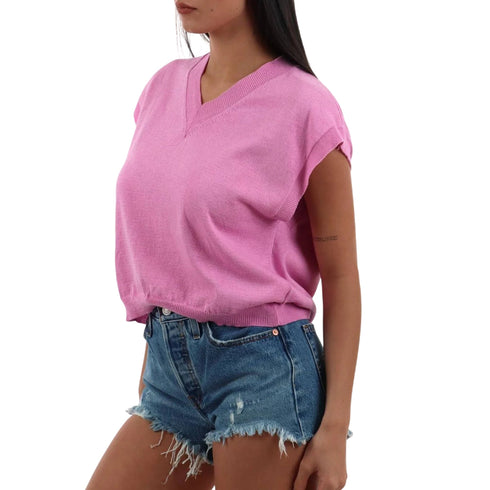I AM Gilet Gilet Donna in maglia con scollo a V XS/S P26-I AM26236-ROSA-XS/S - Francavilla Moda