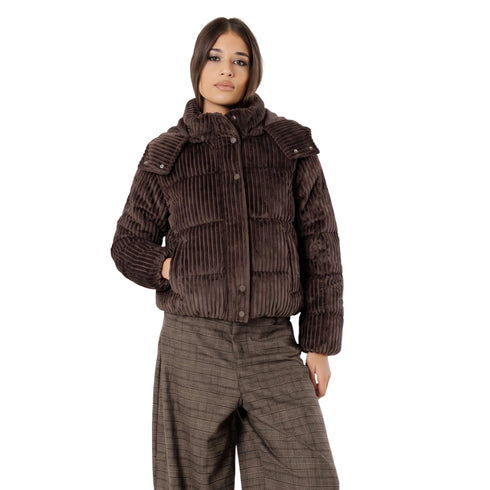 I AM Giacca imbottita Giubbino Donna corto in velluto XS A26-I AMSLI6GB026273D-MORO-XS - Francavilla Moda