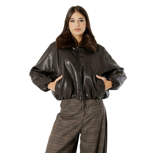 I AM Giacca imbottita Giubbino Donna in similpelle con pelliccia XS - Francavilla Moda