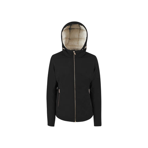 Parka Donna in softshell, con chiusura frontale full zip e cappuccio