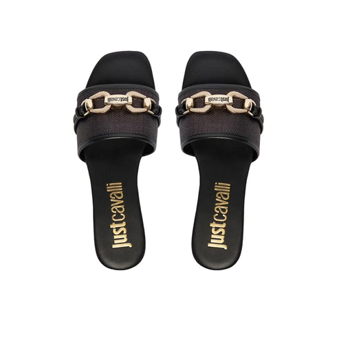 Just Cavalli Ciabatta Ciabatta Donna in rafia con accessorio dorato 36 P26-JUST CAVALLI80RA3S81\ZSE61-899-36 - Francavilla Moda