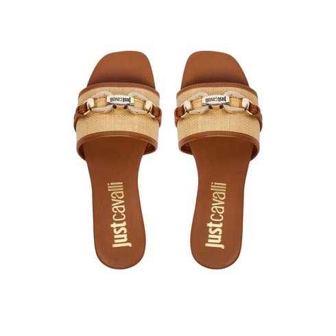 Just Cavalli Ciabatta Ciabatta Donna in rafia con accessorio dorato 36 P26-JUST CAVALLI80RA3S81\ZSE61-899-36 - Francavilla Moda