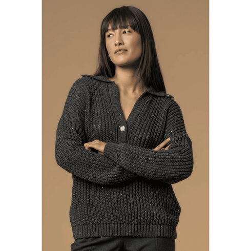 Kocca Pullover Maglia modello polo con bottone gioiello - Maglia Almerigo S - Francavilla Moda