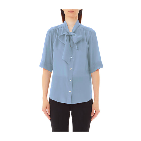 Liu Jo Camicia elegante Camicia Donna a maniche corte con fiocco Celeste P25 - LIU.JOCA5216T5853 - X0647 - 42 - Francavilla Moda
