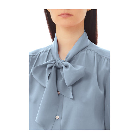 Liu Jo Camicia elegante Camicia Donna a maniche corte con fiocco Celeste P25 - LIU.JOCA5216T5853 - X0647 - 42 - Francavilla Moda