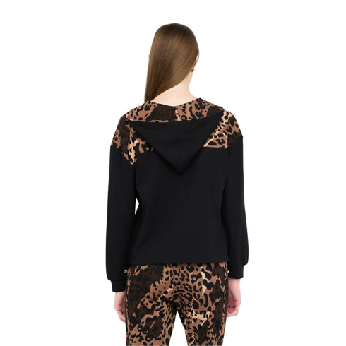 Liu Jo Felpa con cappuccio Felpa Donna inserto Animalier con bottoni S - Francavilla Moda