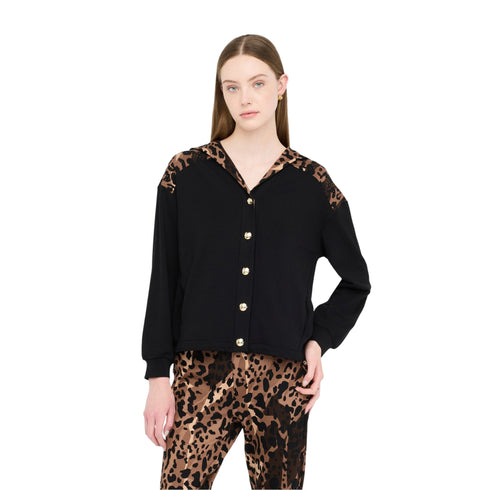 Liu Jo Felpa con cappuccio Felpa Donna inserto Animalier con bottoni S - Francavilla Moda