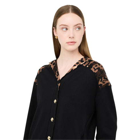 Liu Jo Felpa con cappuccio Felpa Donna inserto Animalier con bottoni S - Francavilla Moda