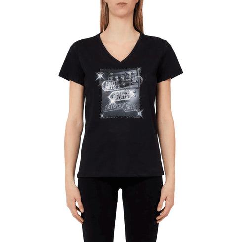 Liu Jo T-Shirt LIU.JO T-shirt con Scollo a V e Logo Strass S - Francavilla Moda