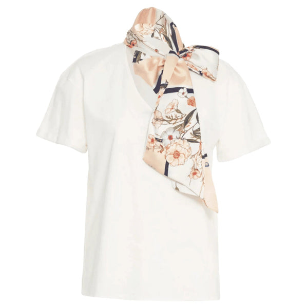 Liu Jo T-Shirt LIU.JO T-shirt Lussuosa Cotone Scollo a V con Foulard Floreale XS - Francavilla Moda